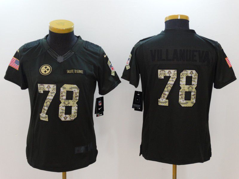 Women Pittsburgh Steelers #78 Villanueva Green Nike Salute to Service Limited NFL Jersey->->Women Jersey